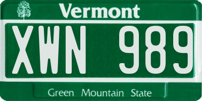 VT license plate XWN989