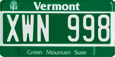 VT license plate XWN998