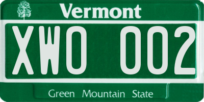 VT license plate XWO002