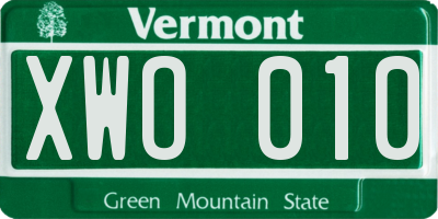 VT license plate XWO010