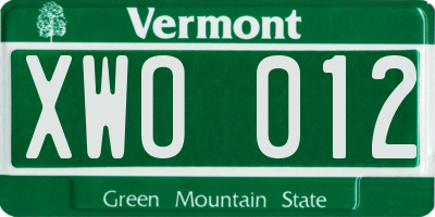 VT license plate XWO012