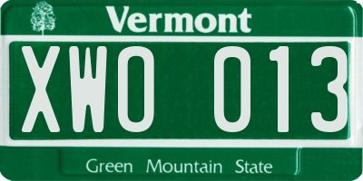 VT license plate XWO013