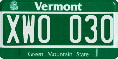 VT license plate XWO030