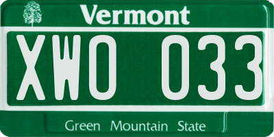 VT license plate XWO033