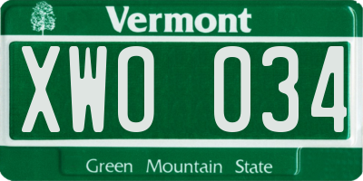 VT license plate XWO034