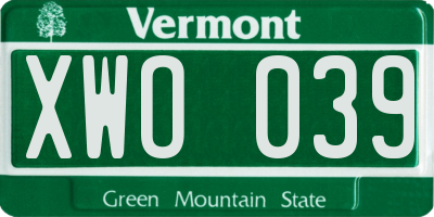 VT license plate XWO039