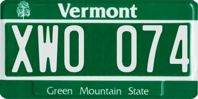 VT license plate XWO074
