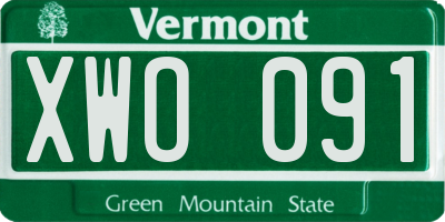 VT license plate XWO091