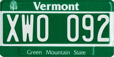 VT license plate XWO092