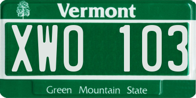 VT license plate XWO103