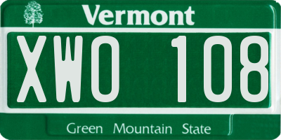 VT license plate XWO108
