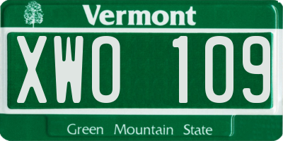 VT license plate XWO109