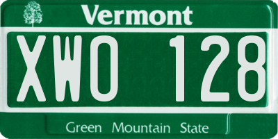 VT license plate XWO128