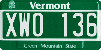 VT license plate XWO136