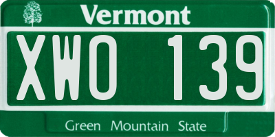 VT license plate XWO139