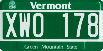 VT license plate XWO178