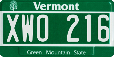 VT license plate XWO216