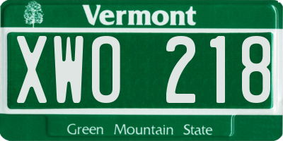 VT license plate XWO218