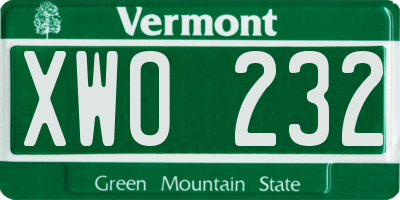 VT license plate XWO232