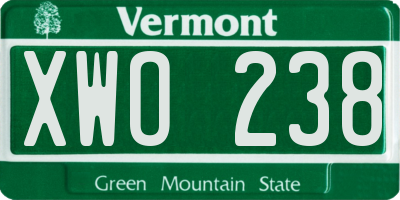 VT license plate XWO238