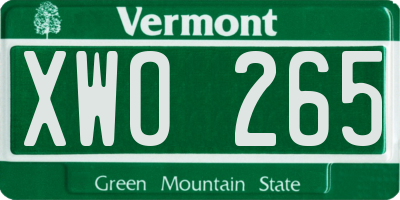 VT license plate XWO265