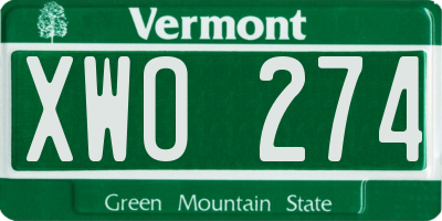 VT license plate XWO274