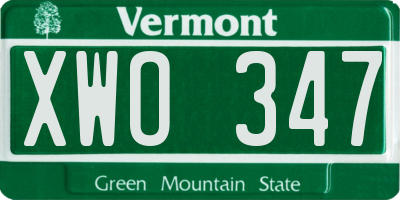 VT license plate XWO347