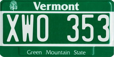 VT license plate XWO353