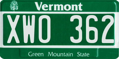 VT license plate XWO362