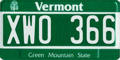 VT license plate XWO366