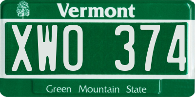 VT license plate XWO374