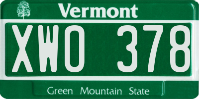 VT license plate XWO378