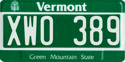 VT license plate XWO389