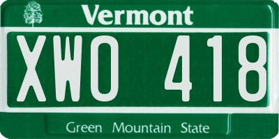 VT license plate XWO418
