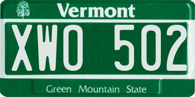 VT license plate XWO502