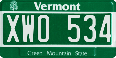 VT license plate XWO534