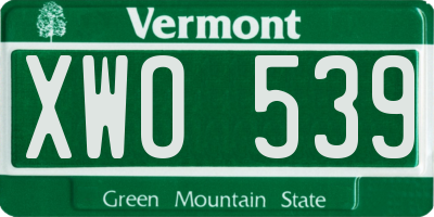 VT license plate XWO539