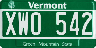 VT license plate XWO542