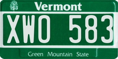 VT license plate XWO583