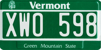 VT license plate XWO598