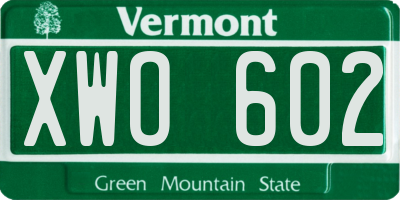 VT license plate XWO602