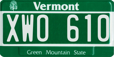 VT license plate XWO610