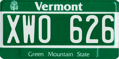 VT license plate XWO626