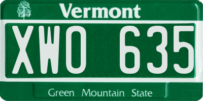 VT license plate XWO635