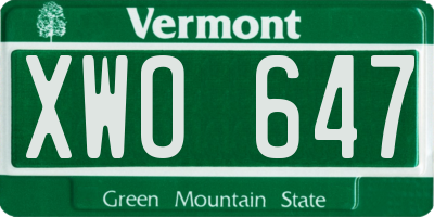 VT license plate XWO647