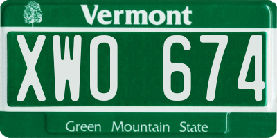 VT license plate XWO674