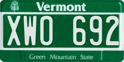 VT license plate XWO692