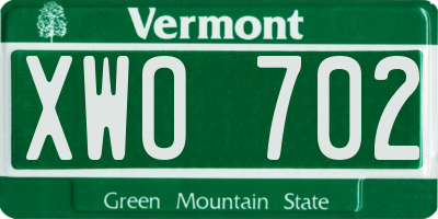 VT license plate XWO702