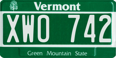 VT license plate XWO742