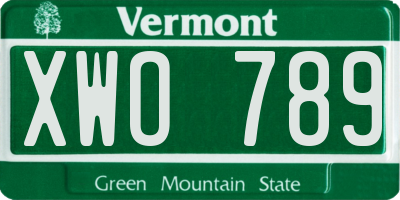 VT license plate XWO789